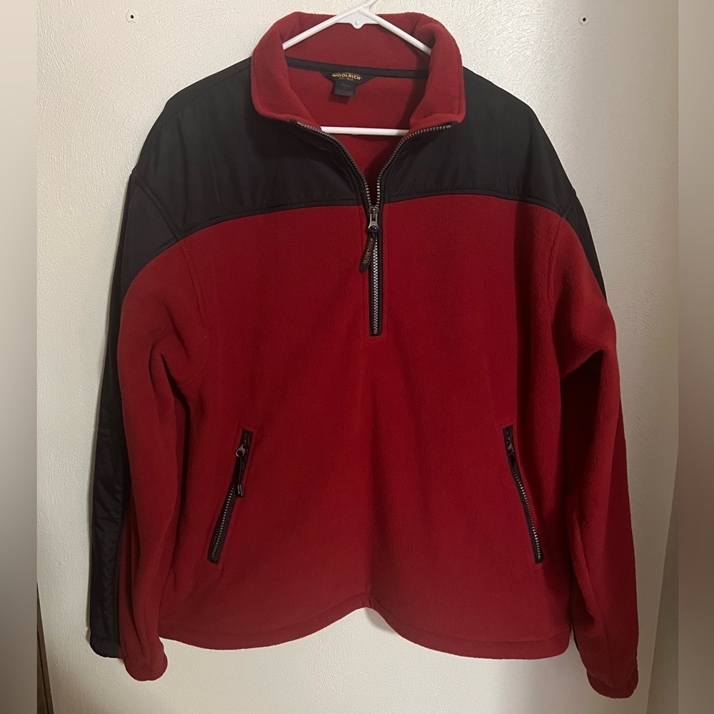 WOOLRICH Classic Fleece and Windbreaker Quarter‎ Zip Red Black Men's Size Large